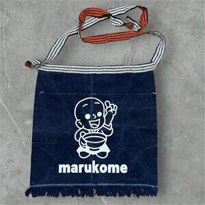 Japanese Maekake Marukome Miso Logo Apron Indigo Dyed Fabric Traditional